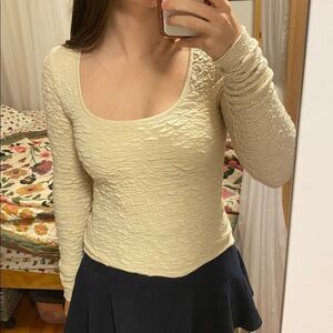 Natural Life Cream Textured Blouse Danielle Square neck Shirt Top Winter Fall S